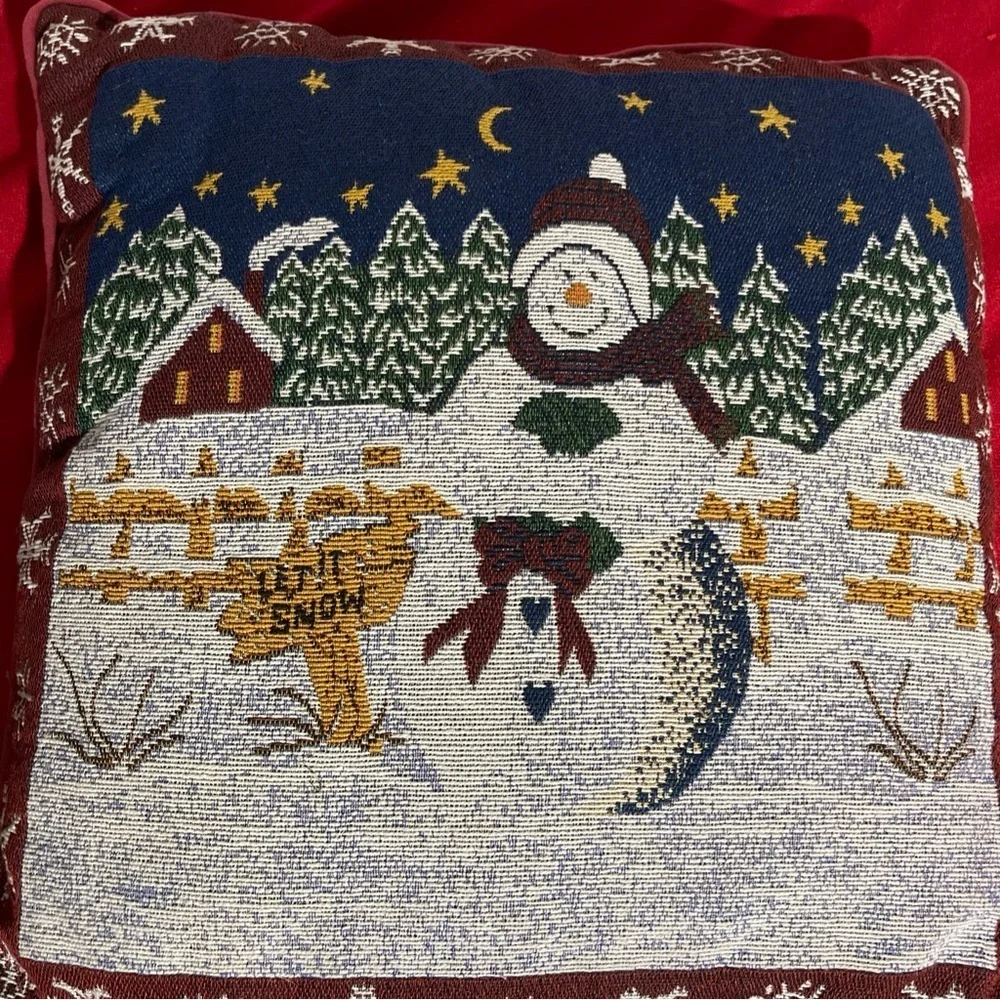 Festive Holiday Pillow with Winter Scene